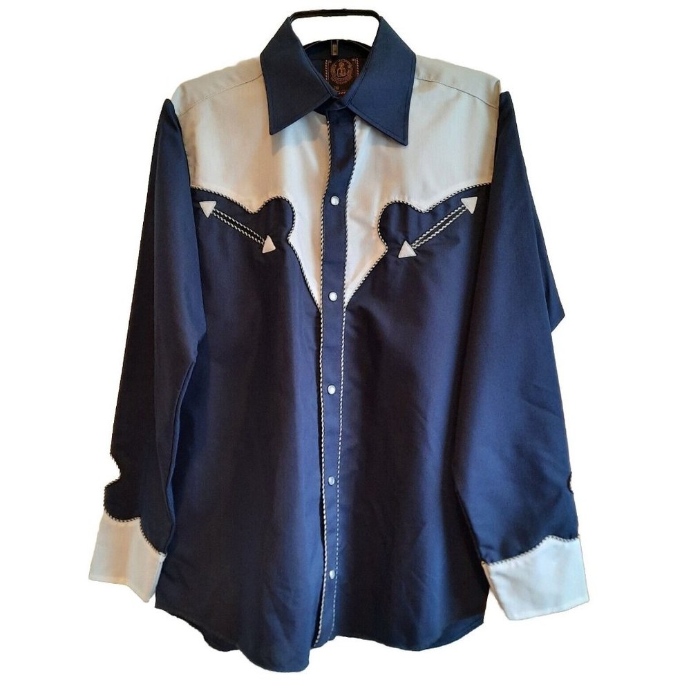Espuela De Oro Blue Bull Riding Western embroidered Long Sleeve Shirt ME… - Picture 1 of 4